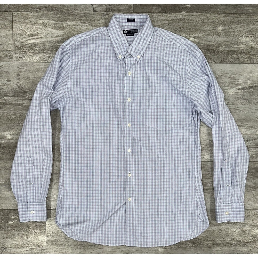 J. CREW Haberdashery 80's 2-ply Mens Button Up Check Shirt Size L (16-16.5)
